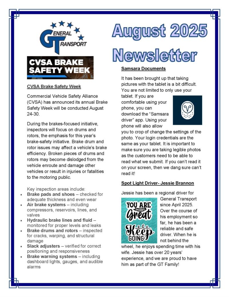 General Transport August 2025 Newsletter